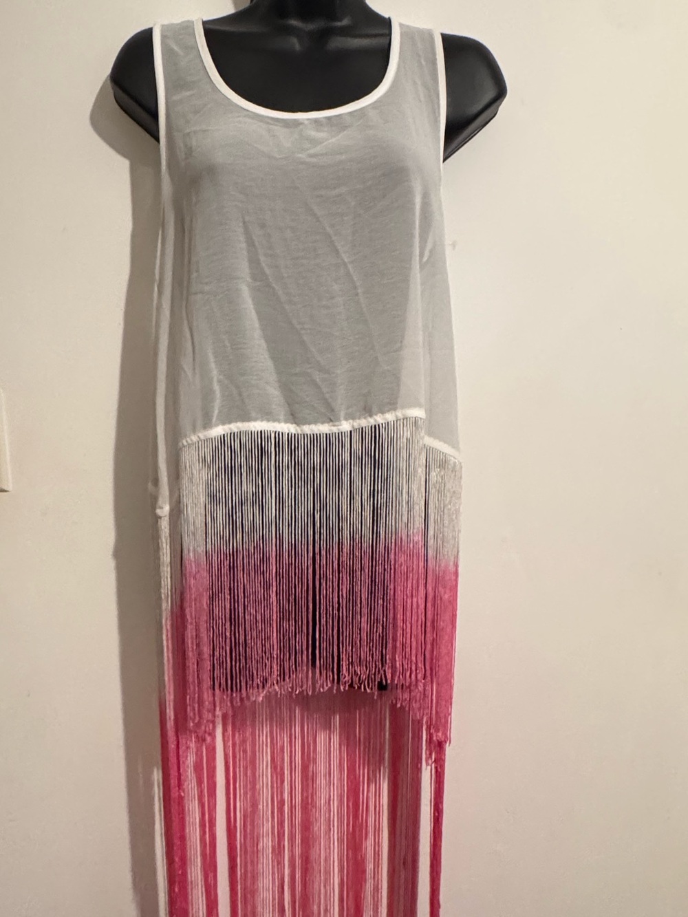 Fringed Dip-Dye Sleeveless Tank Top - Pink Ombre